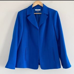 Open Front Textured Fabric Blazer With Pockets Blue TanJay